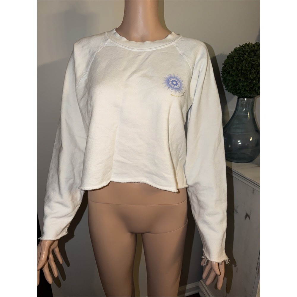 SPIRITUAL GANGSTER Dont Over Think It Pullover Cropped Sweatshirt SZ XL White
